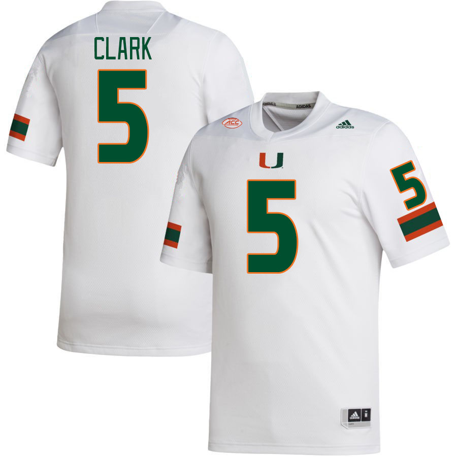 Men #5 C.J. Clark Miami Hurricanes College Football Jerseys Stitched-White